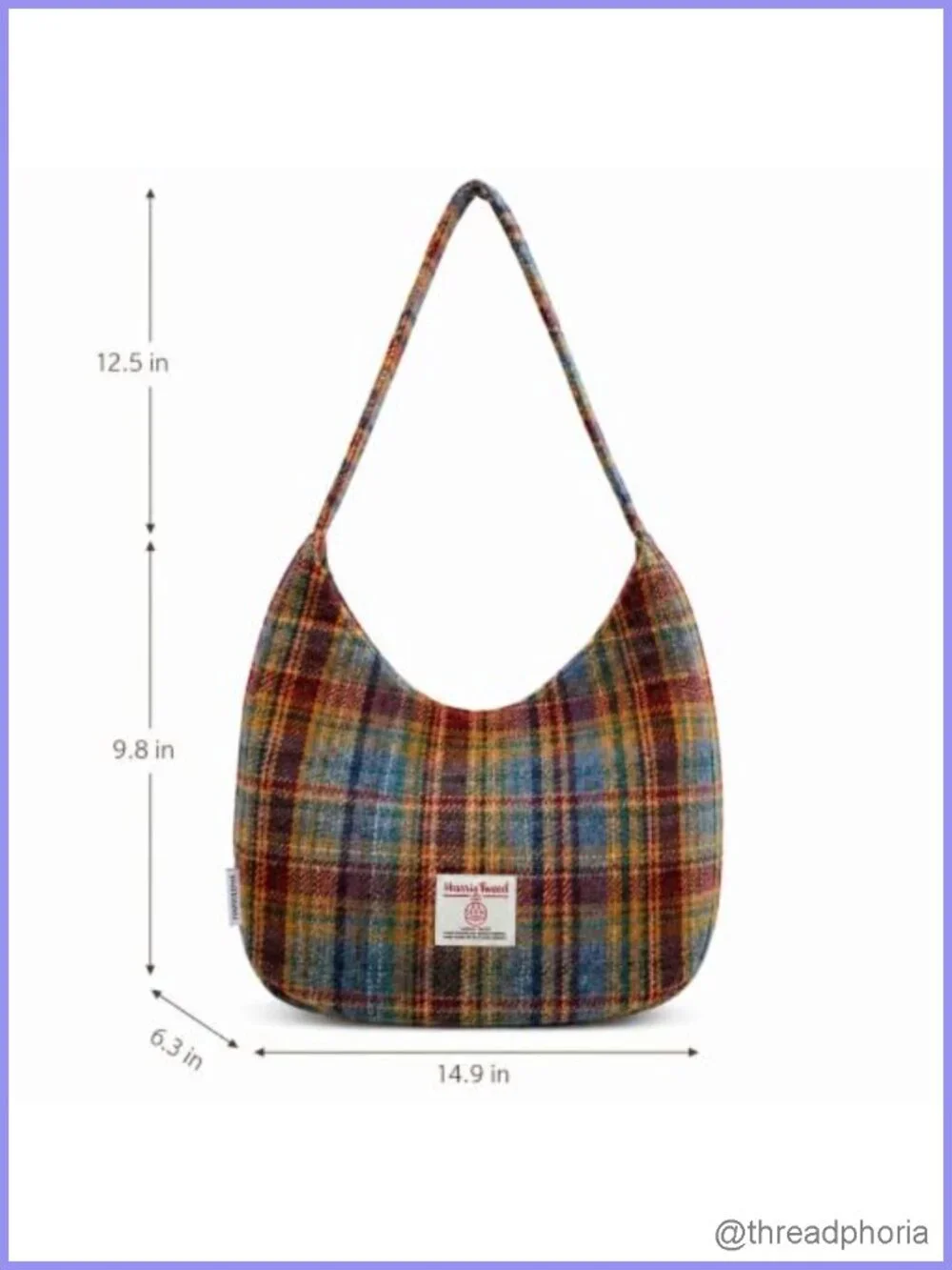 Tweed Plaid Hobo Bag - Gingham Patchwork Shoulder Purse - Magnetic Snap Closure
